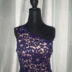Vince Camuto Navy Lace One-Shoulder Dress